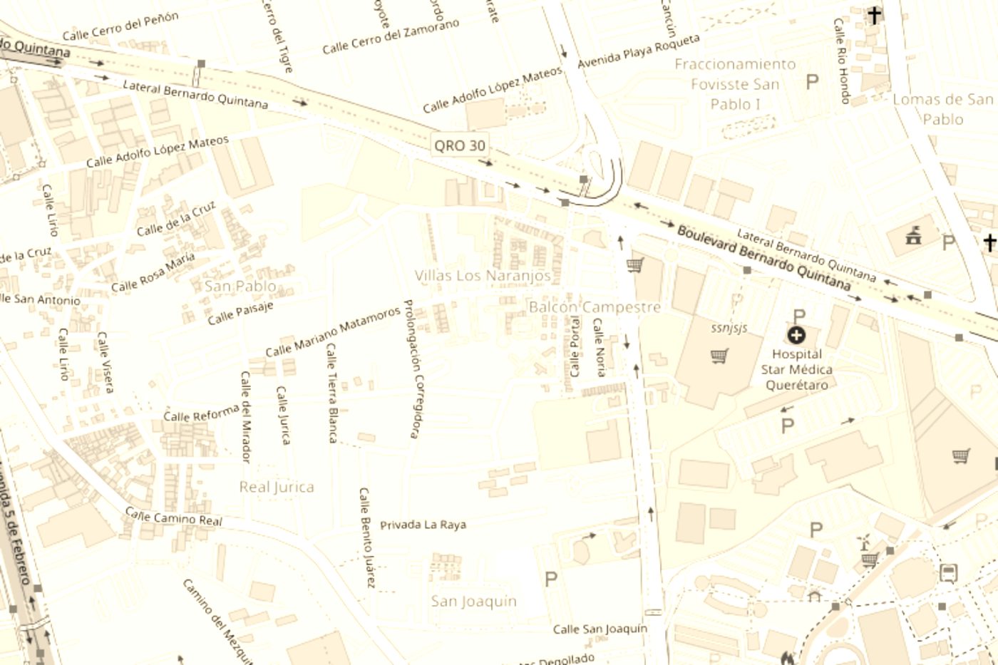 Mapa de la zona de Prolongación Tecnológico y San Pablo, en Querétaro, con la ubicación de Buena Moza señalada